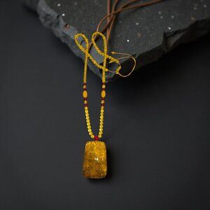 Faux Amber Long 29 in Necklace~